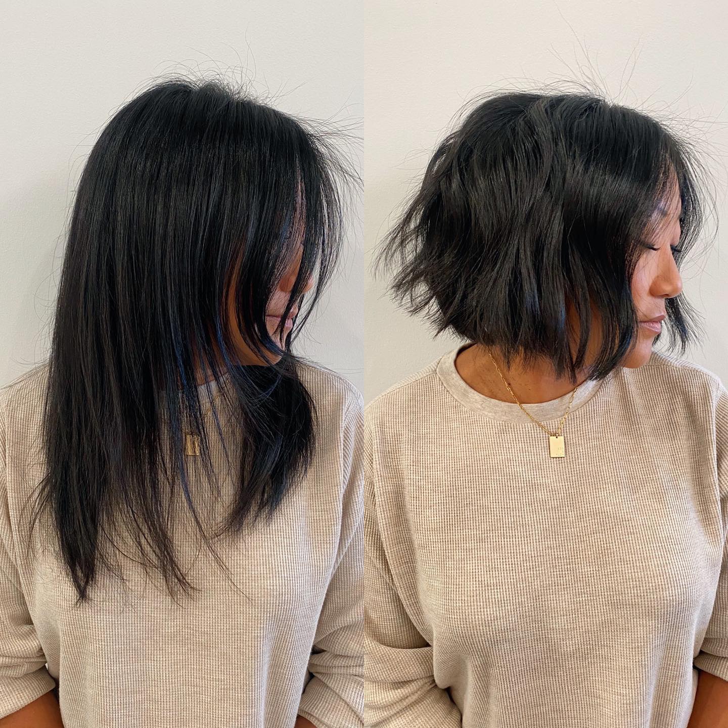 Asian Bob Shag Before and After