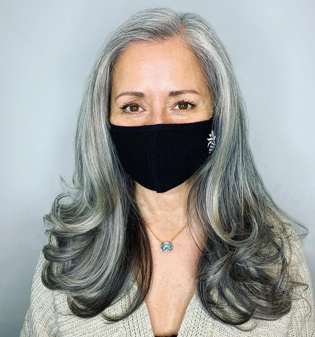 Long Gray Hair with Lowlights at the Ends