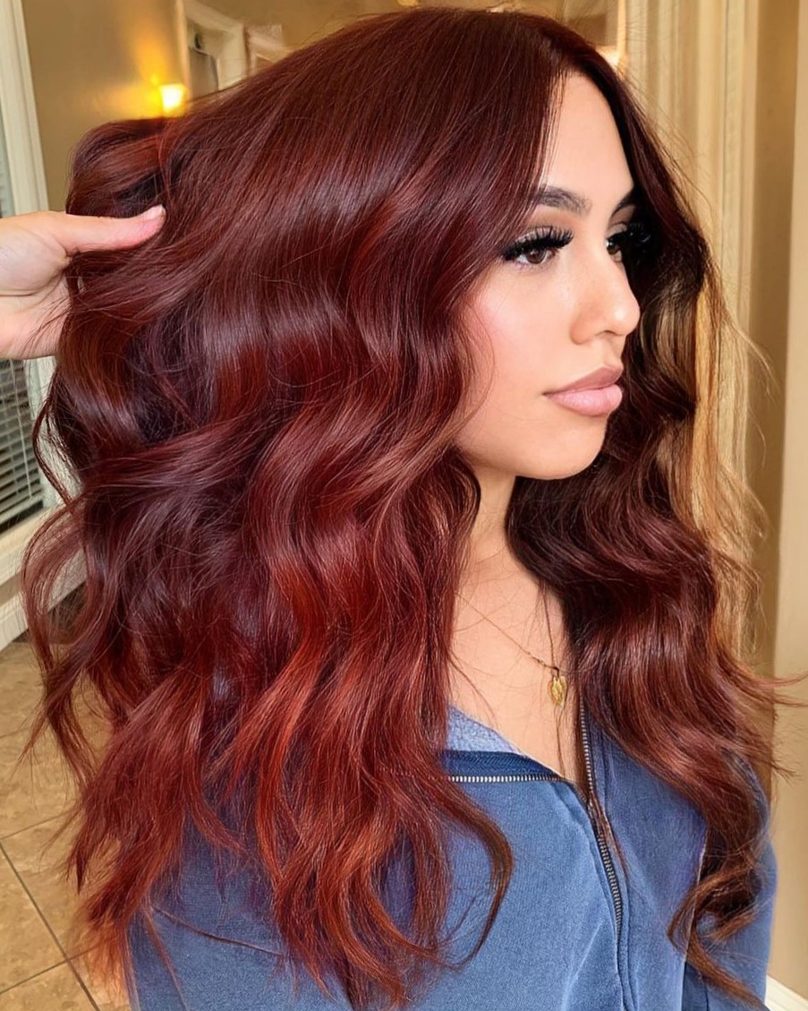 Dark Red Hair with Loose Waves