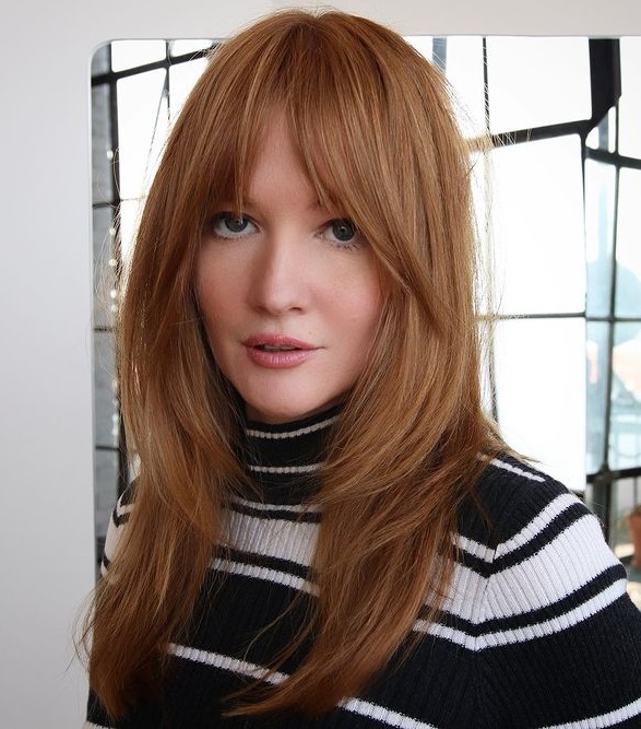 Long Hair with Bangs for a Wide Forehead