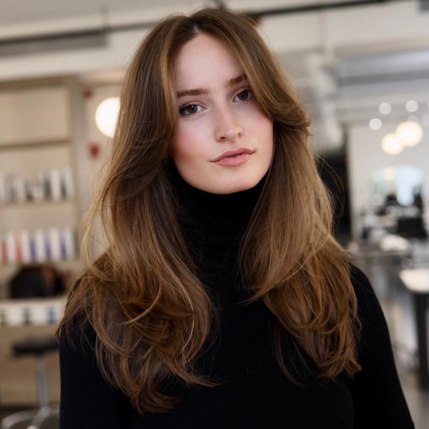 Long Hair with Bangs for a Square Jawline