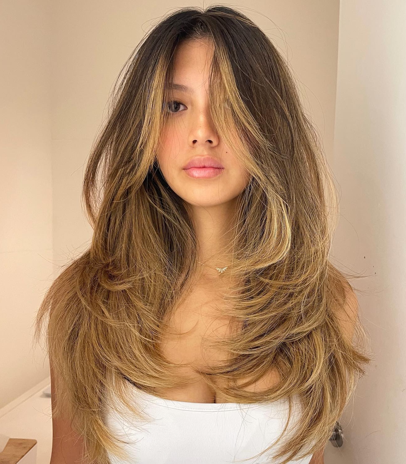 Long Blonde Balayage Hairstyle with Messy Layers