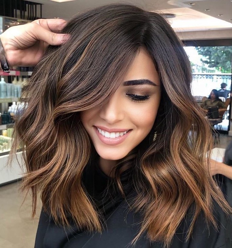 Thick Medium Haircut with Sun-Kissed Balayage
