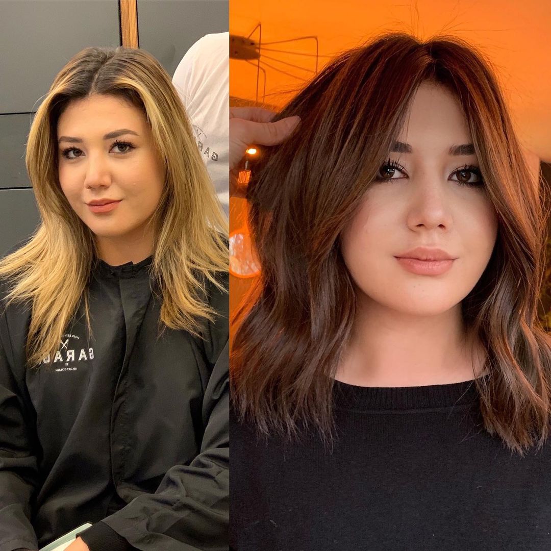 Lob Haircut with Fake Curtain Bangs