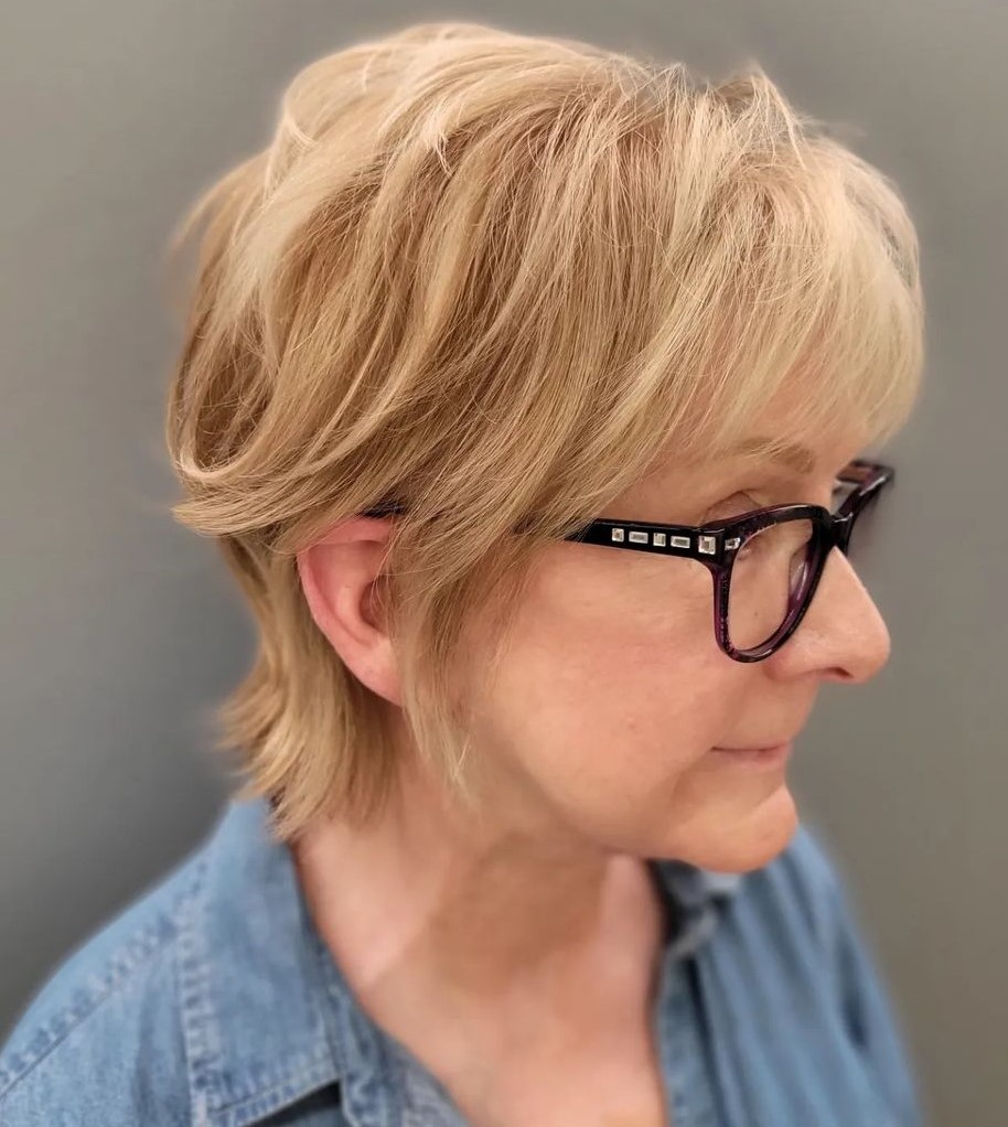 50+ Effortless Blonde Pixie Bob with Glasses