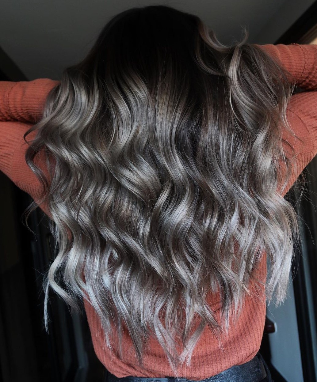 Brunette Curls with Gray Highlights  