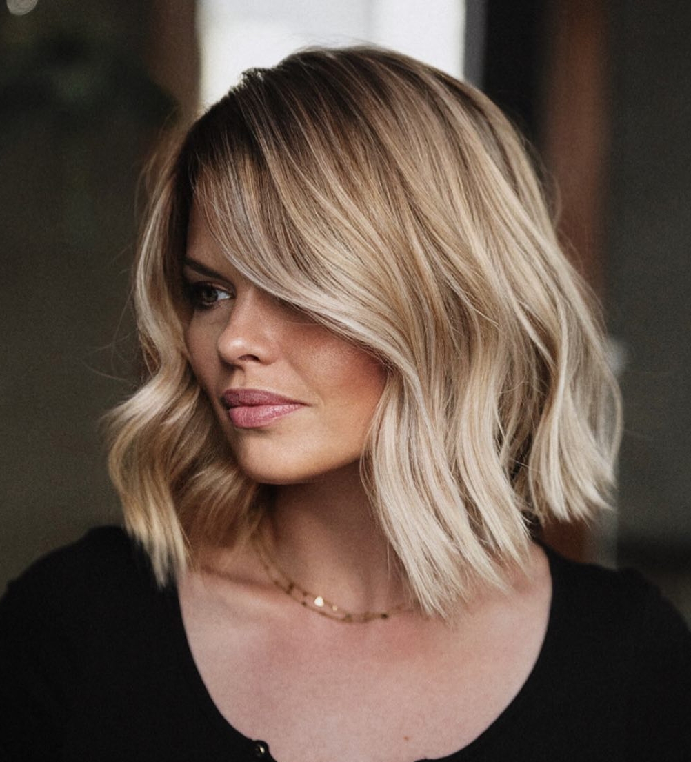Shoulder-Length Blonde Bob with Shadow Roots