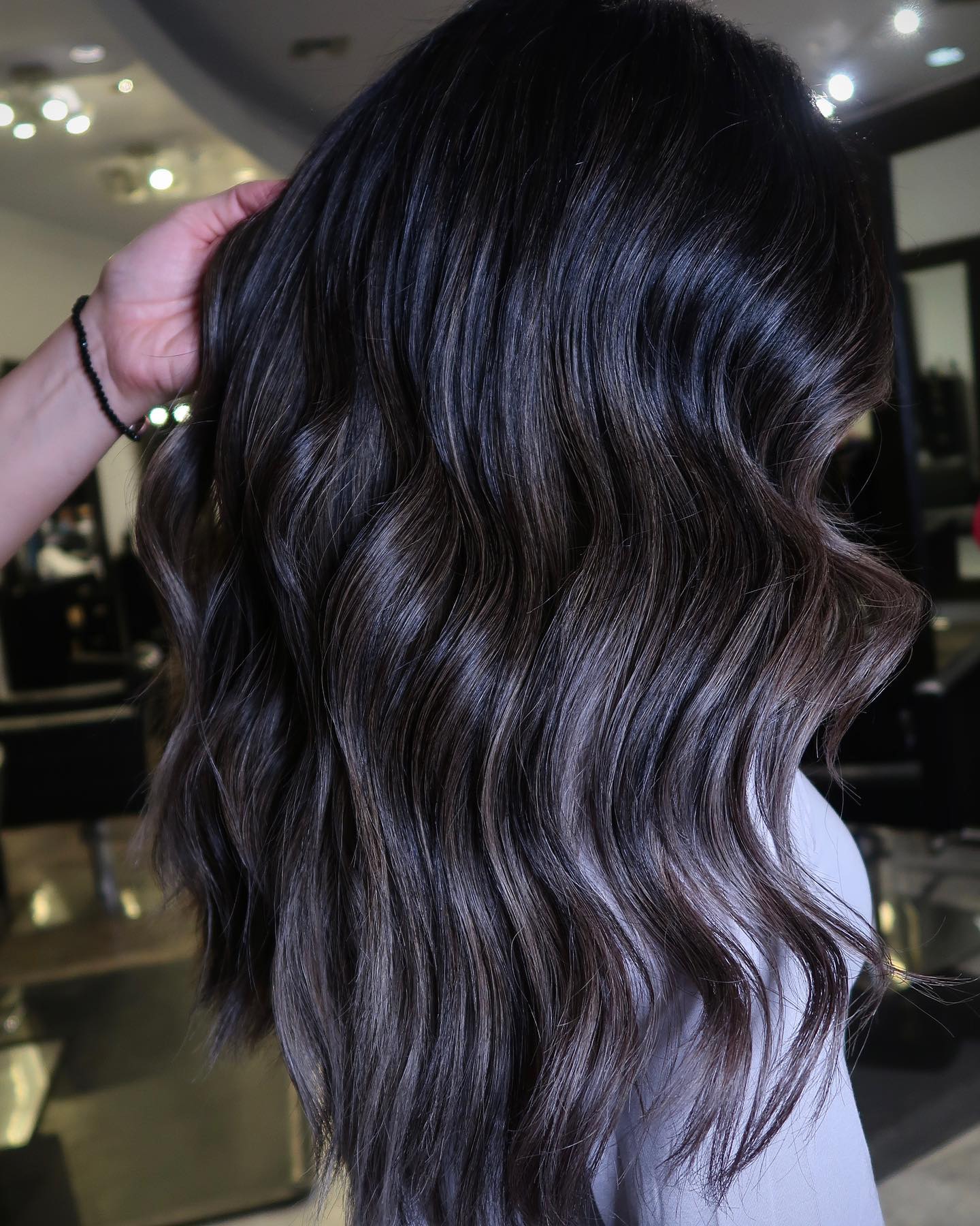 Subtle Brown and Ash Highlights for Black Hair