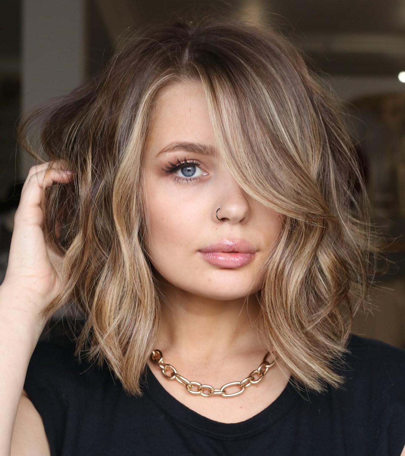 Peek-a-Boo Textured Long Bob