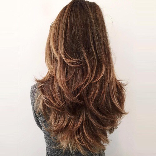 Long Layered V Cut for Thick Hair