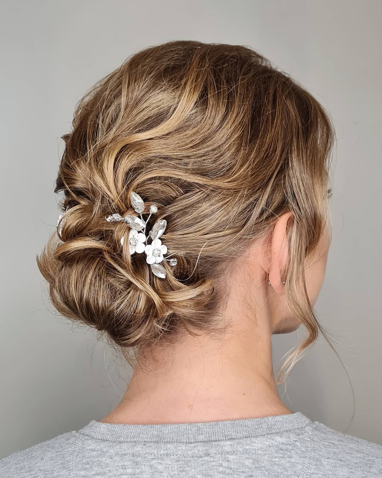 Bridal Tousled Wavy Bun Updo