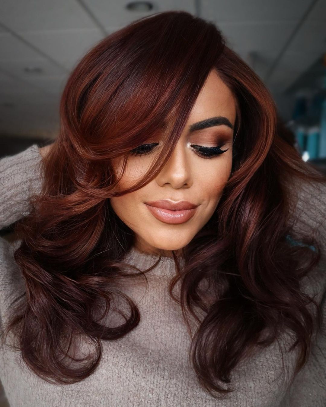 Auburn Red Balayage for Dark Brown Hair