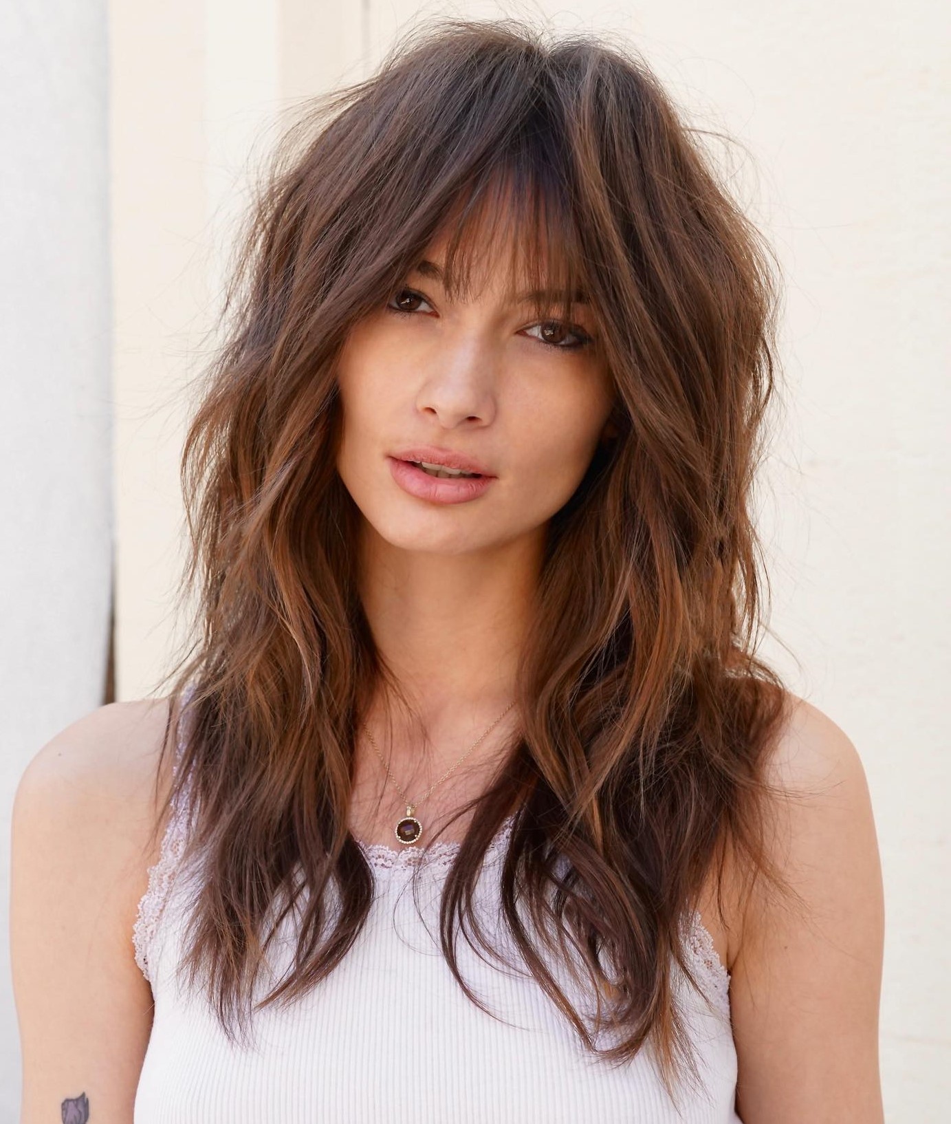 Long Messy Layered Hairstyle with Bangs