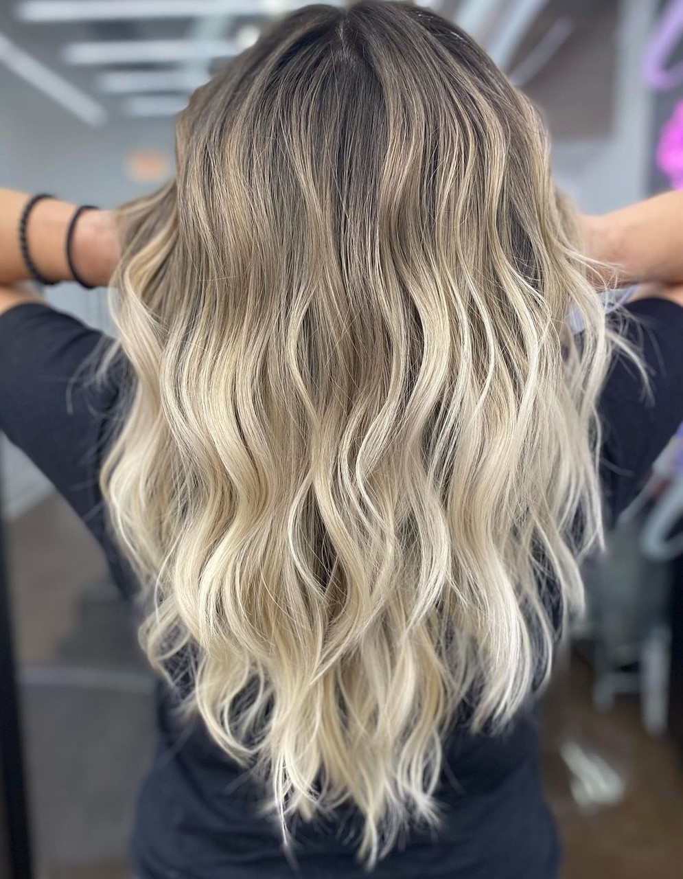 Long Thin Textured Hair with Blonde Balayage