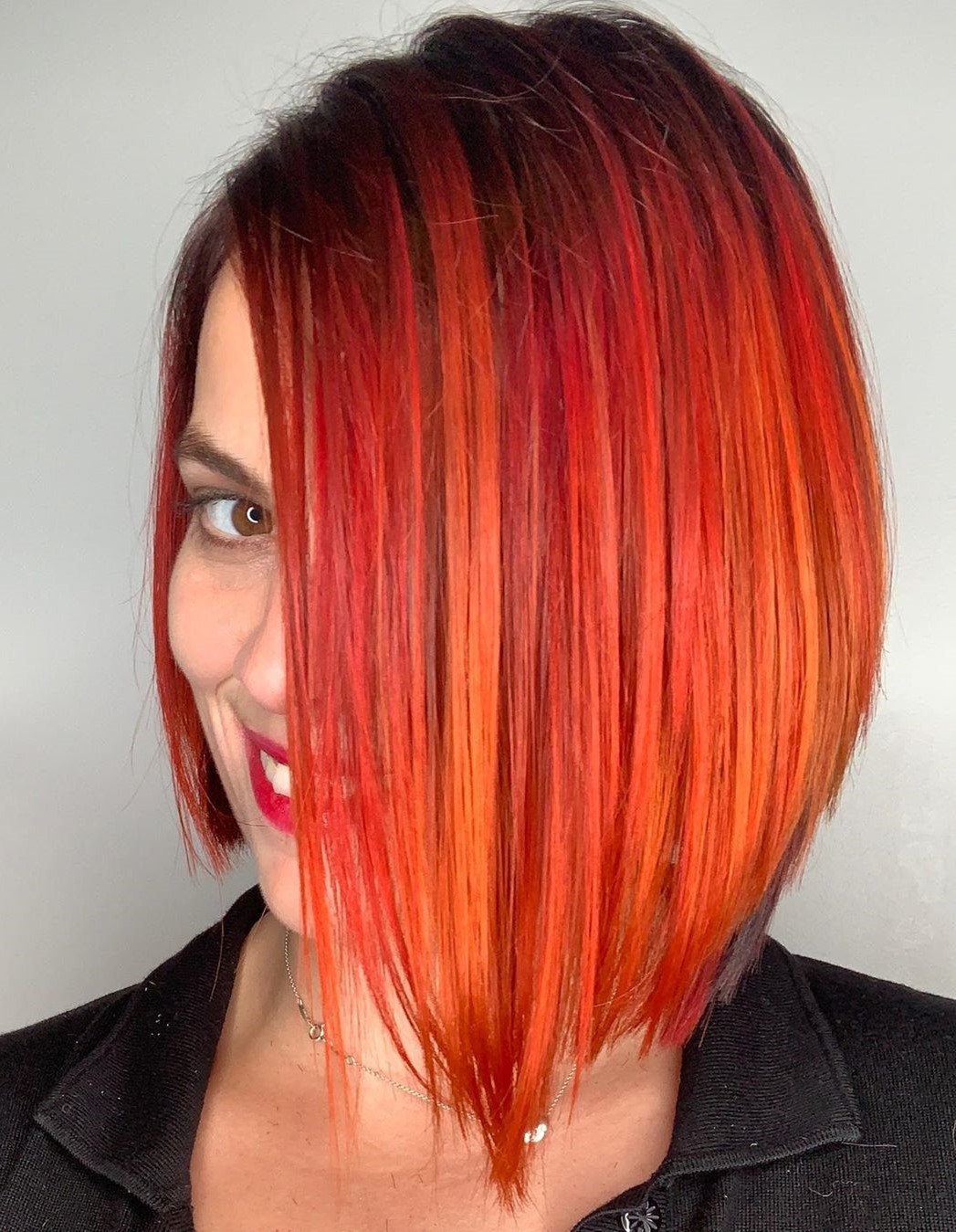 Red and Orange Balayage Bob