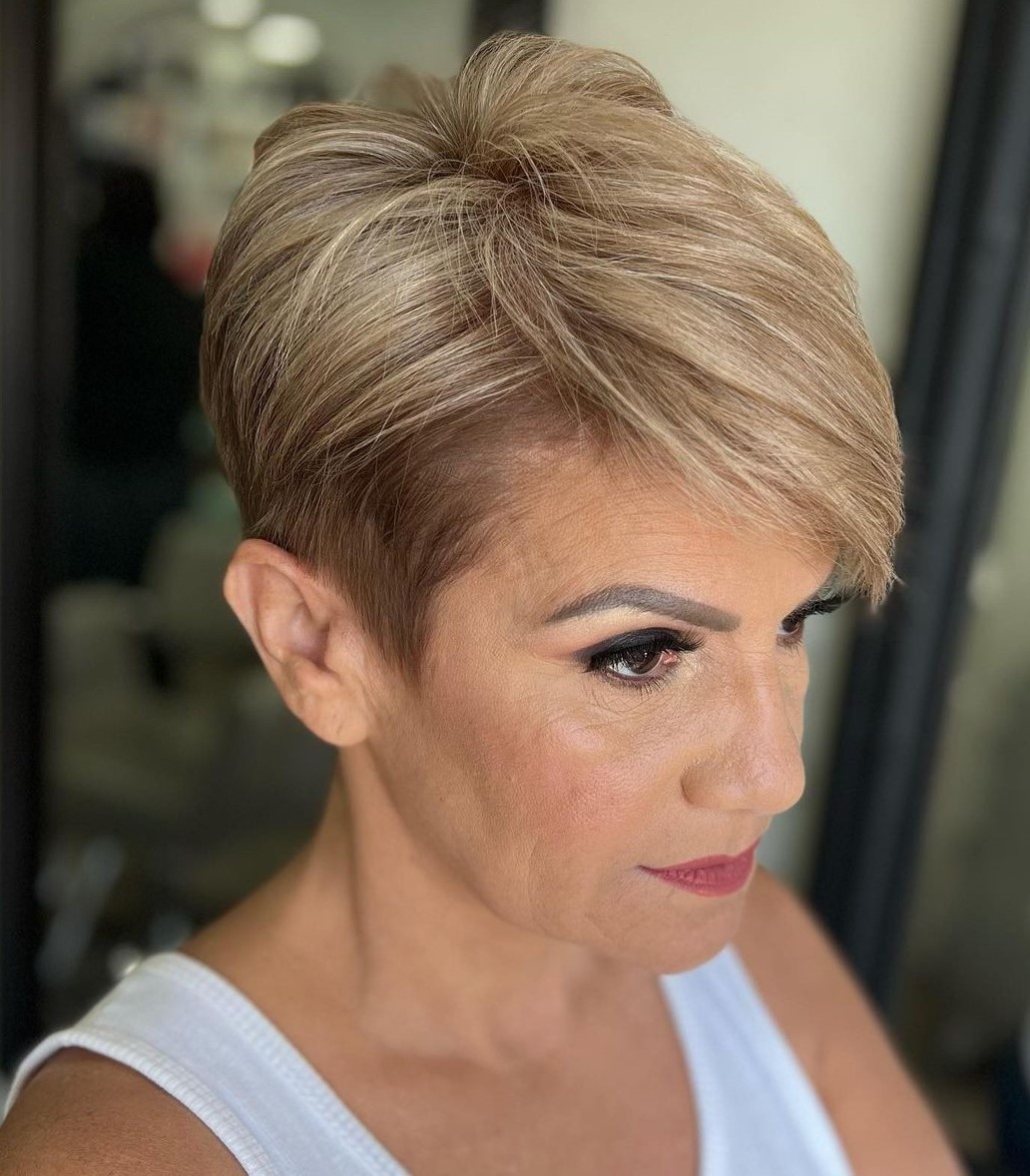 50+ Short Blonde Balayage Pixie