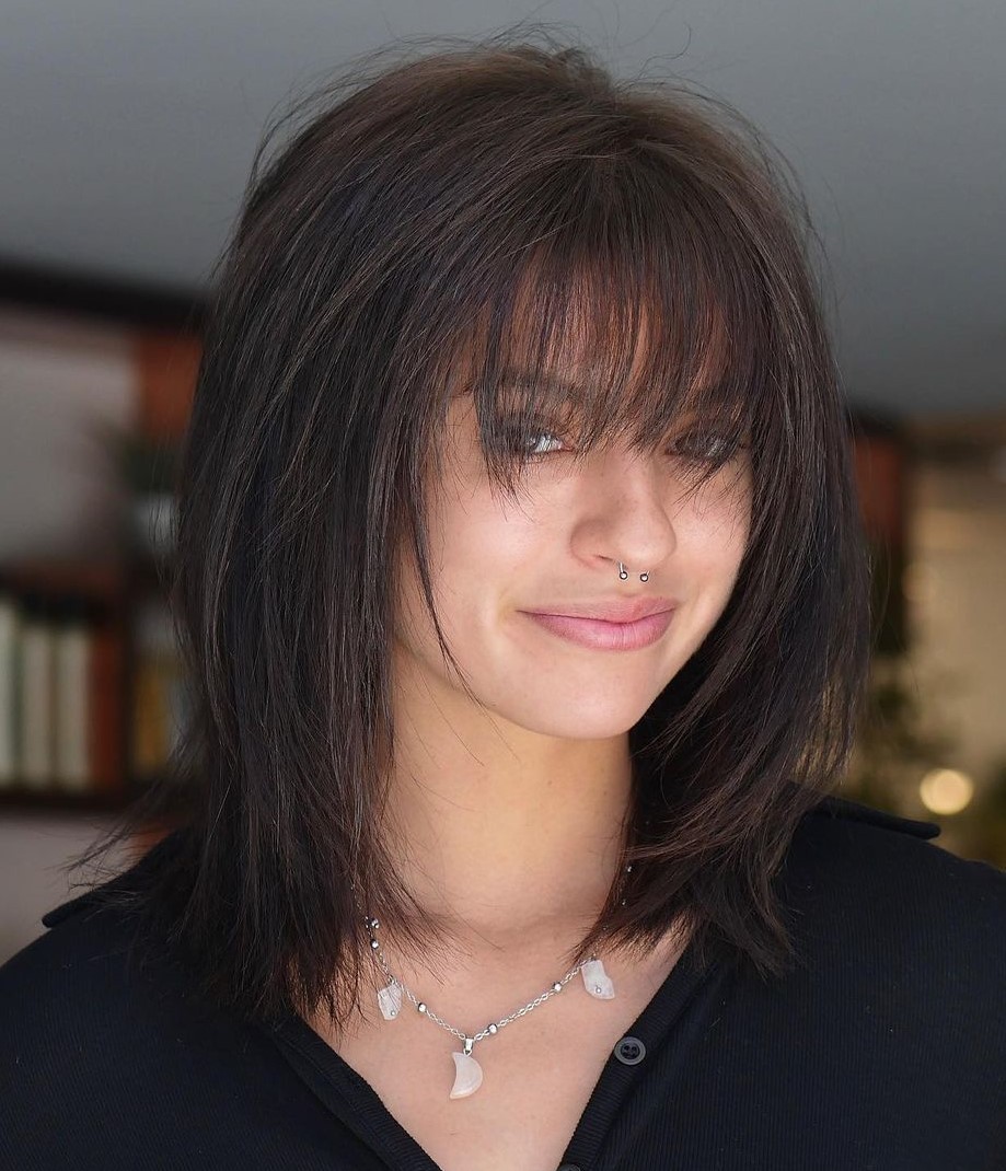 Voluminous Straight Lob with Bangs