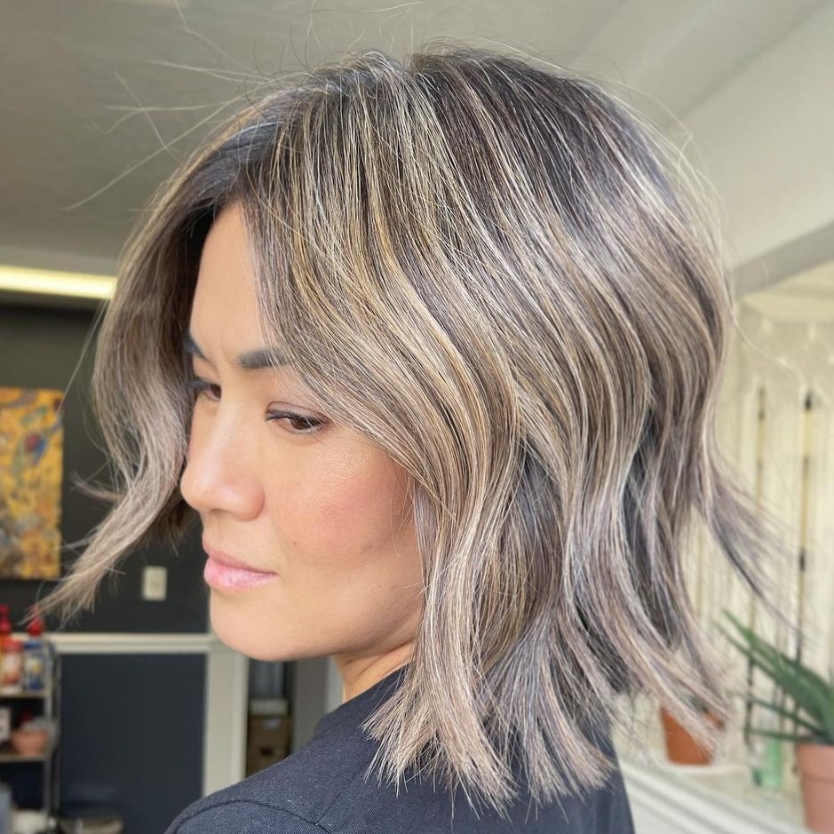 Brown Gray Hair with Blonde Highlights