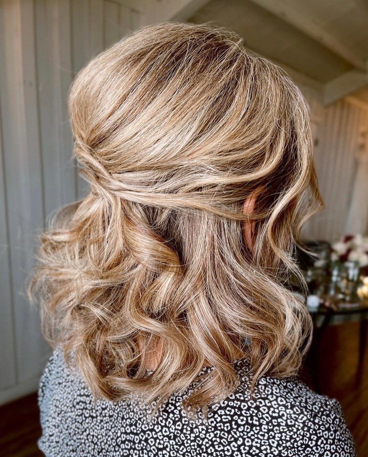 Lob Half Updo with Bouncy Curls