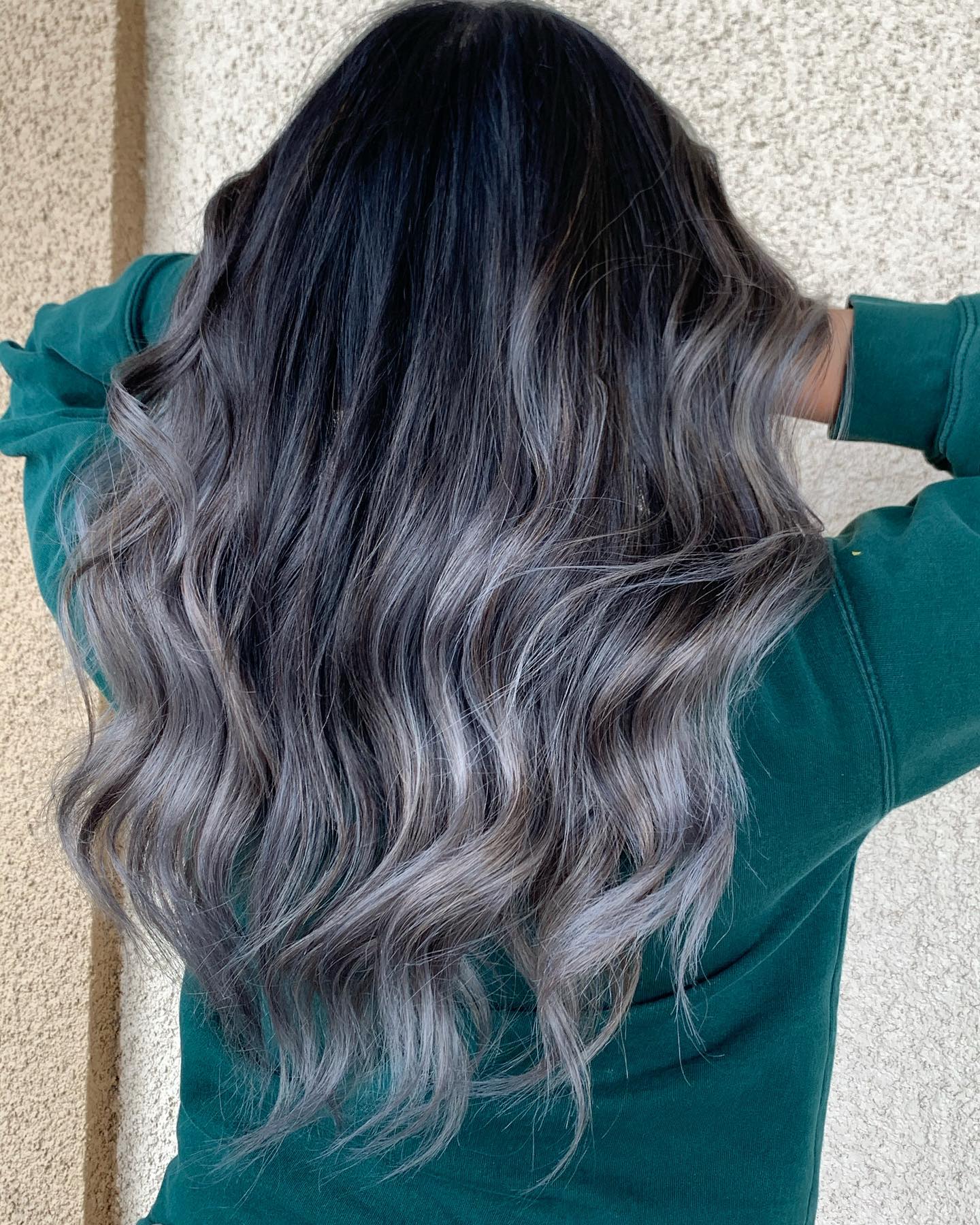Smoky Fade with Black Roots and Gray Highlights