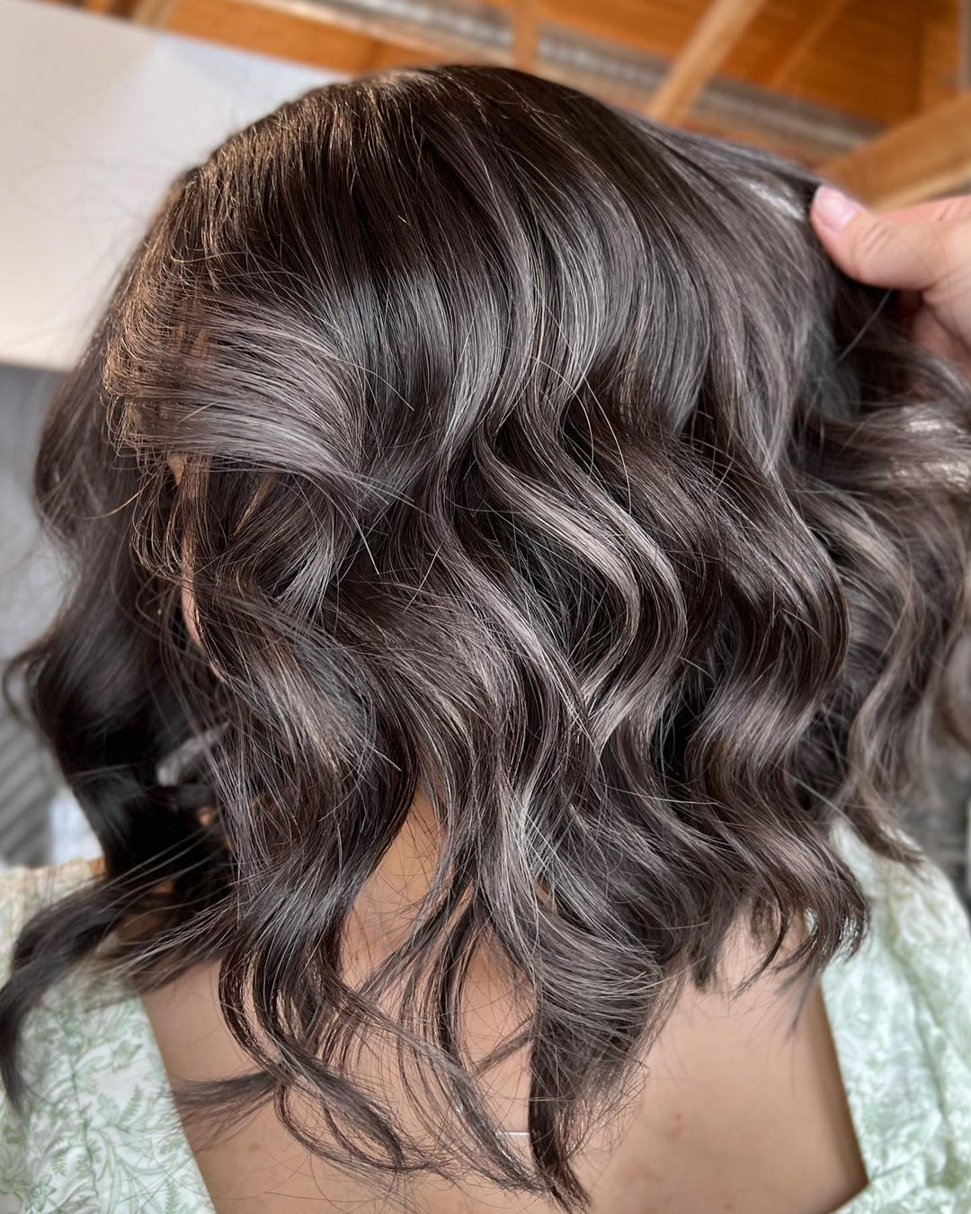 Chocolate Brown Curls with Gray Highlights