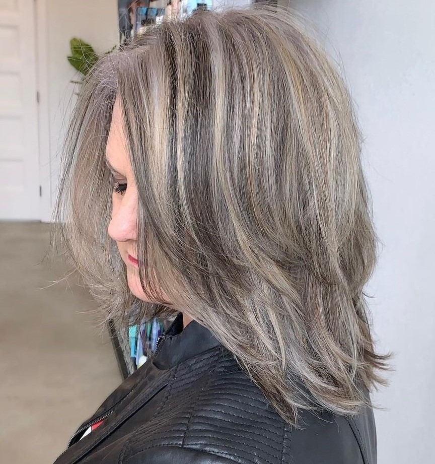 Over 40 Medium Ash Hairstyle with Lowlights