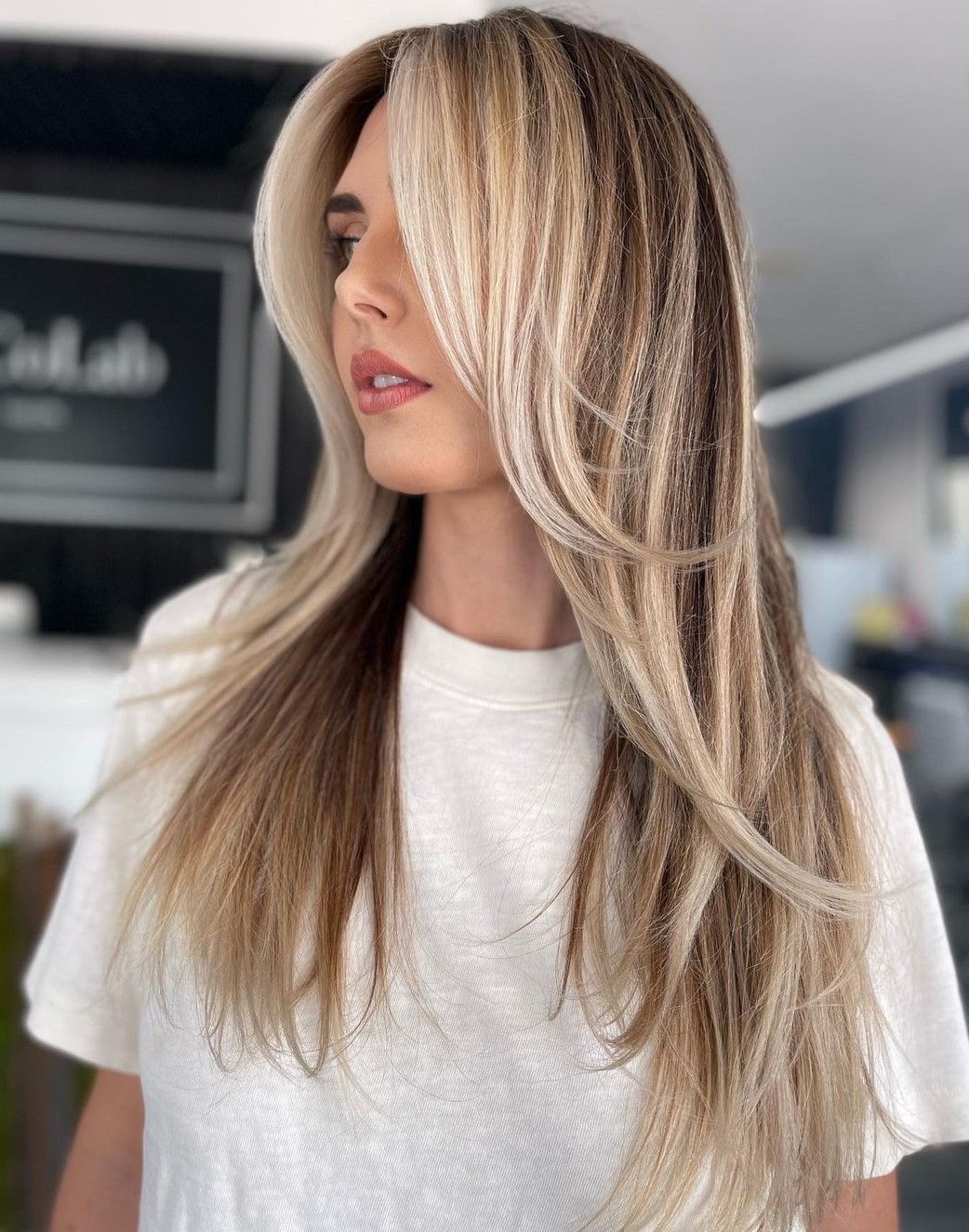 Long Thin Hair with Layers and Highlights
