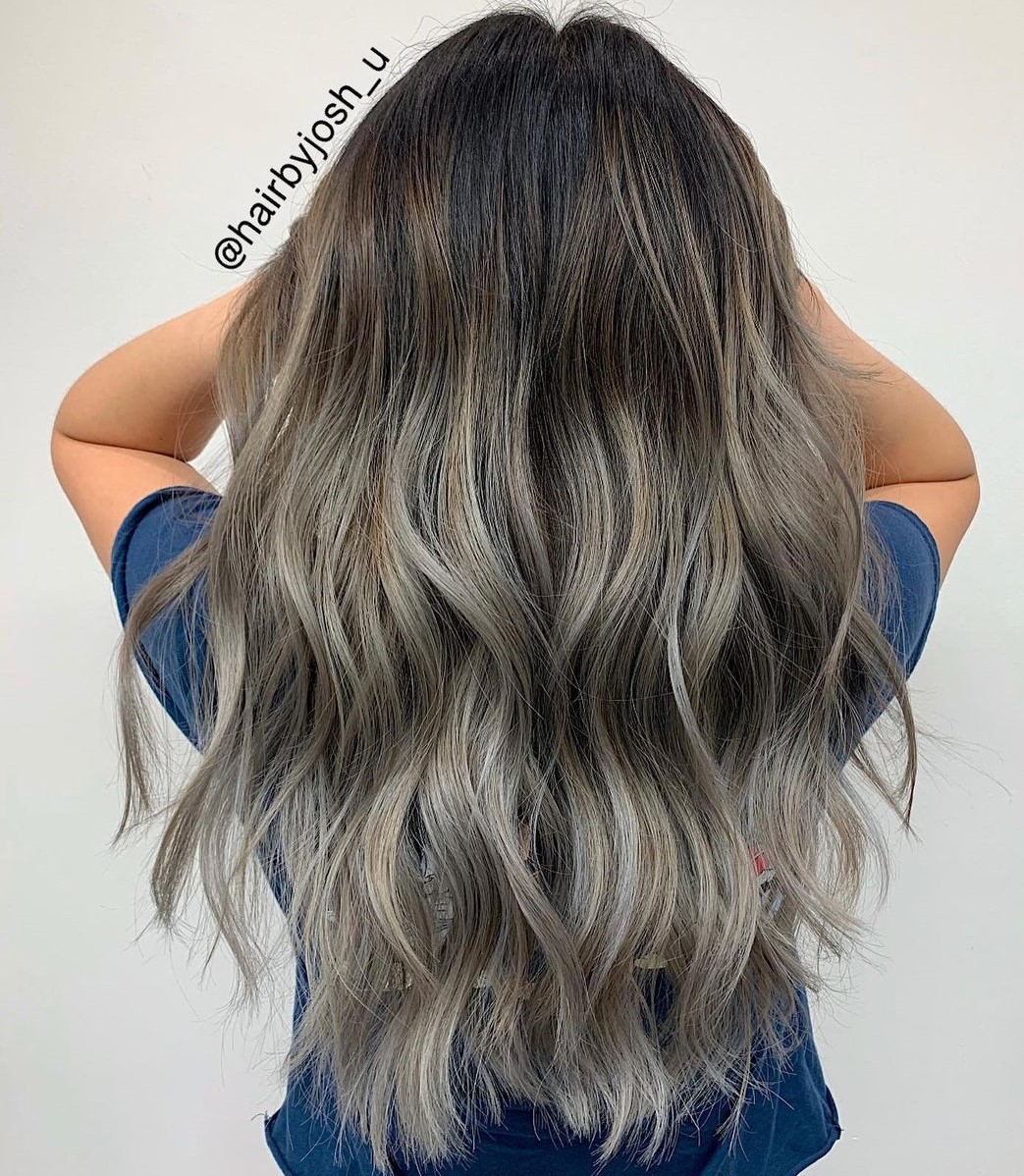 Gray Brown Highlights and Black Roots