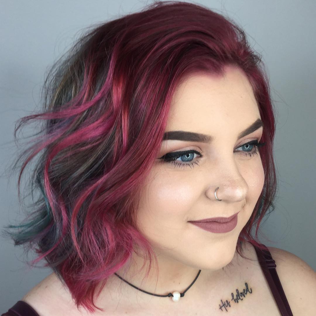Shaggy Layered Bob with Bold Color