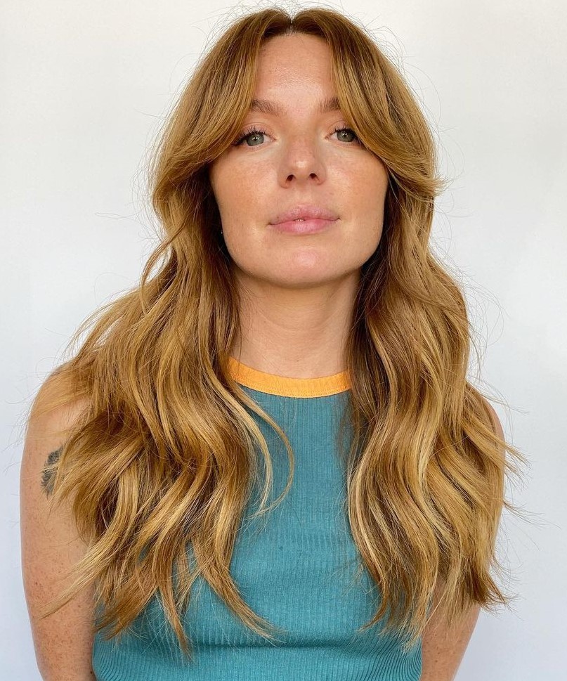 Long Blonde Shag with Curtain Bangs