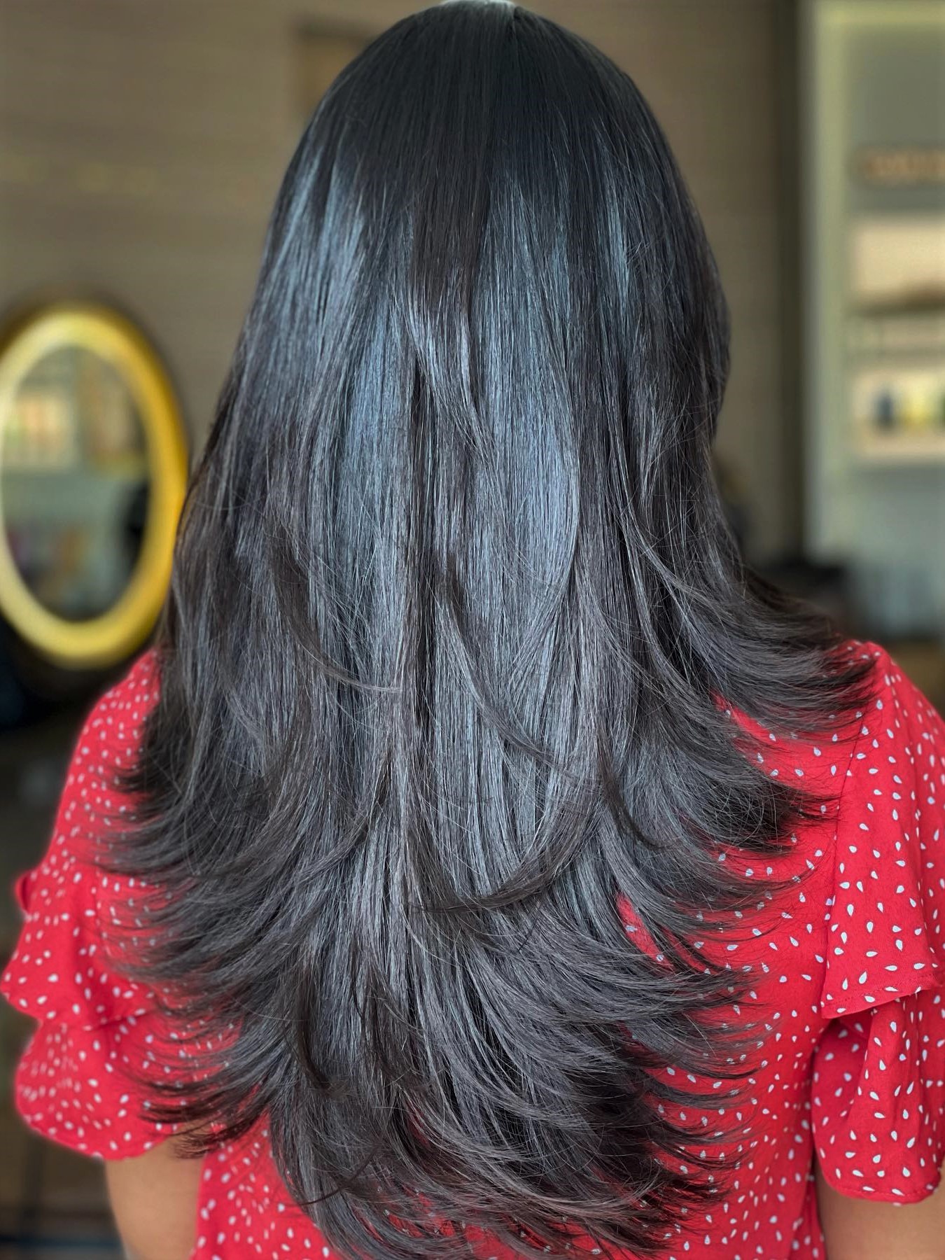 Angled Feathered Layers for Long Thick Hair