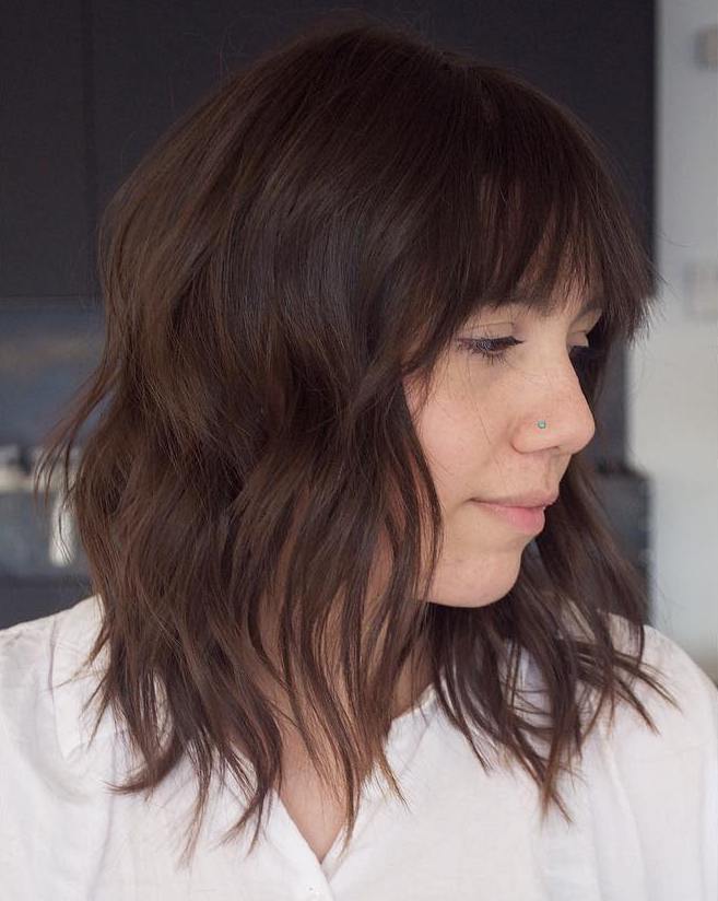 Shoulder-Length Shag with Bangs for Thin Hair