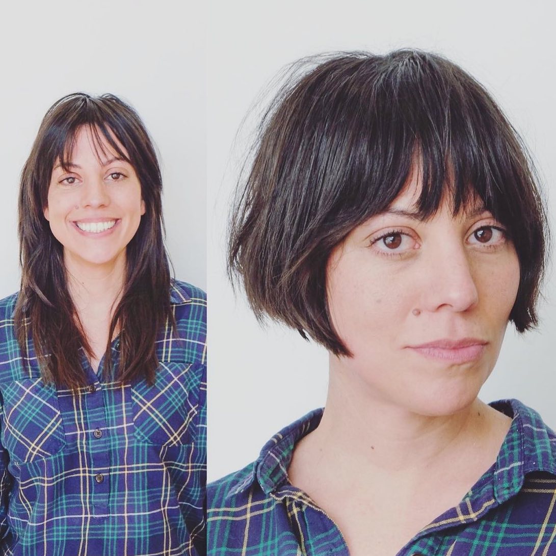 Ear-Length Shaggy Bob Before and After