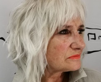 Medium Choppy Gray Shag for Older Faces