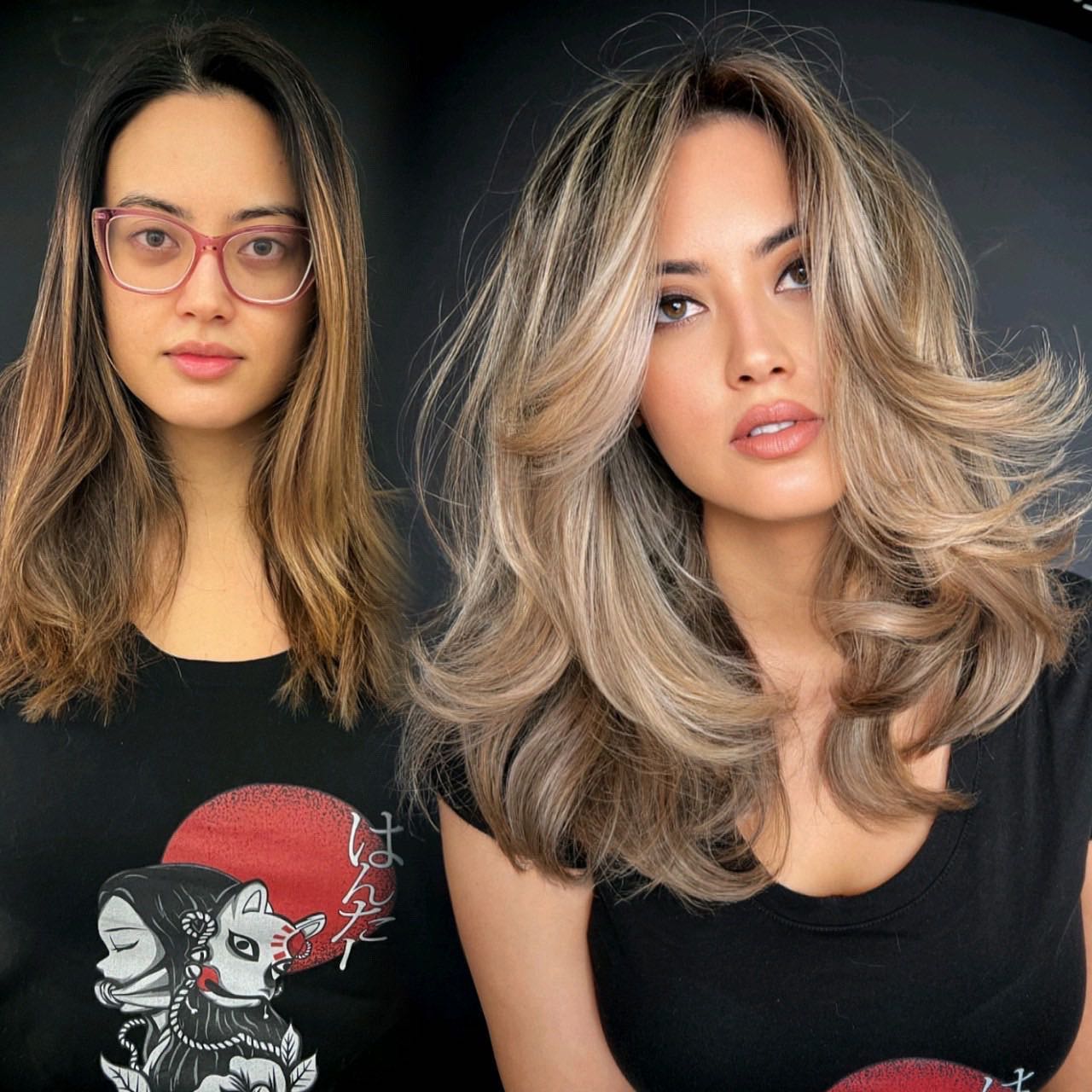 Straight Layered Hair Bedore and After