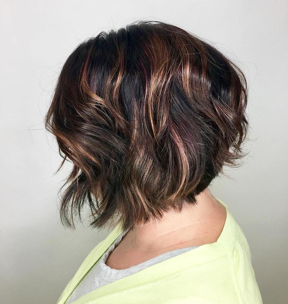 Black Wavy Bob with Caramel Highlights