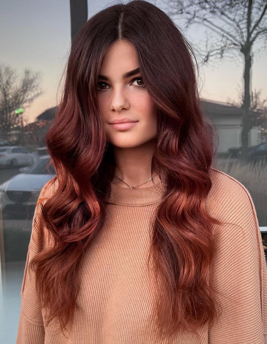 Long Half Burgundy Half Red Hair
