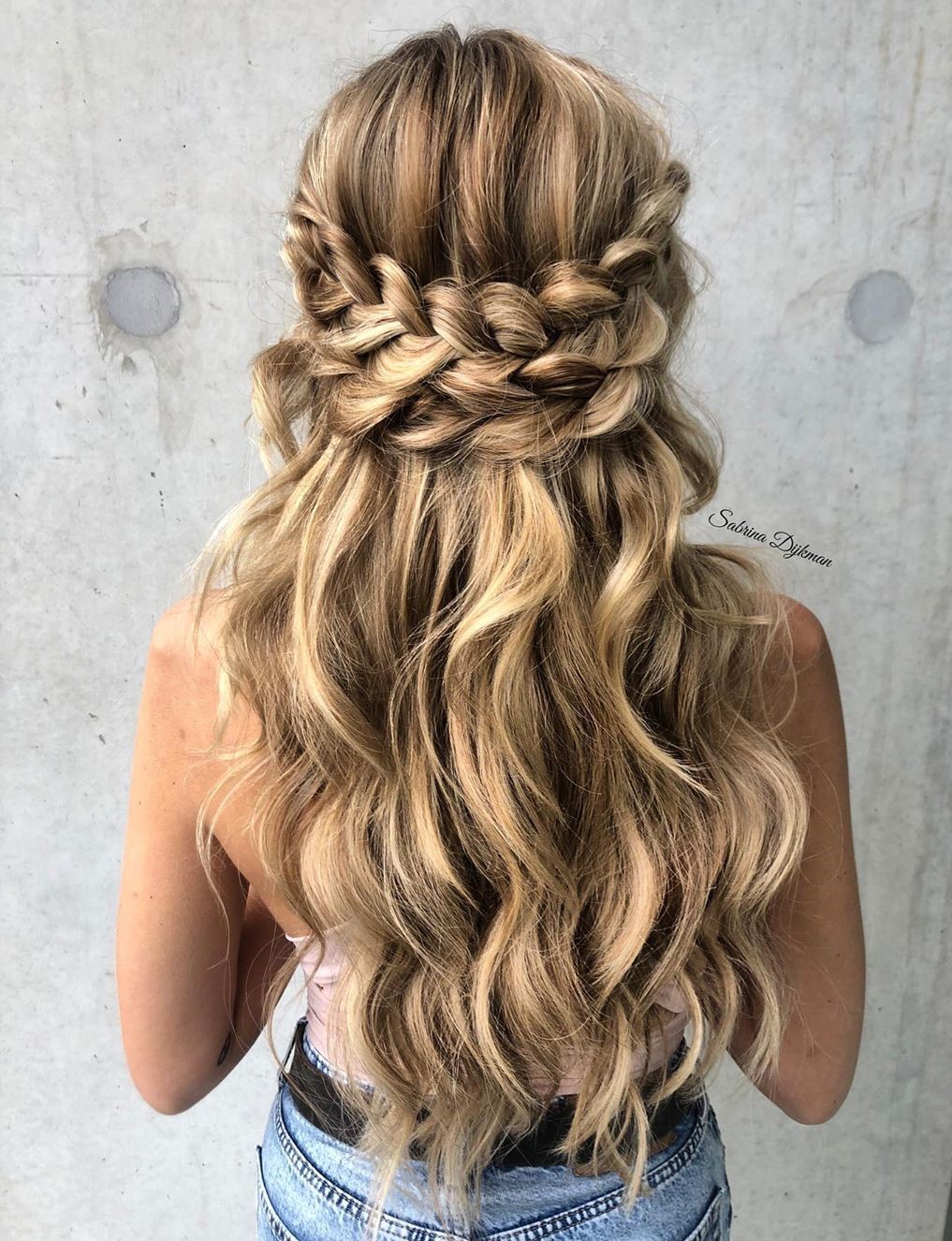 Cute Down Hairstyle with Crown Braids