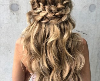 Cute Down Hairstyle with Crown Braids