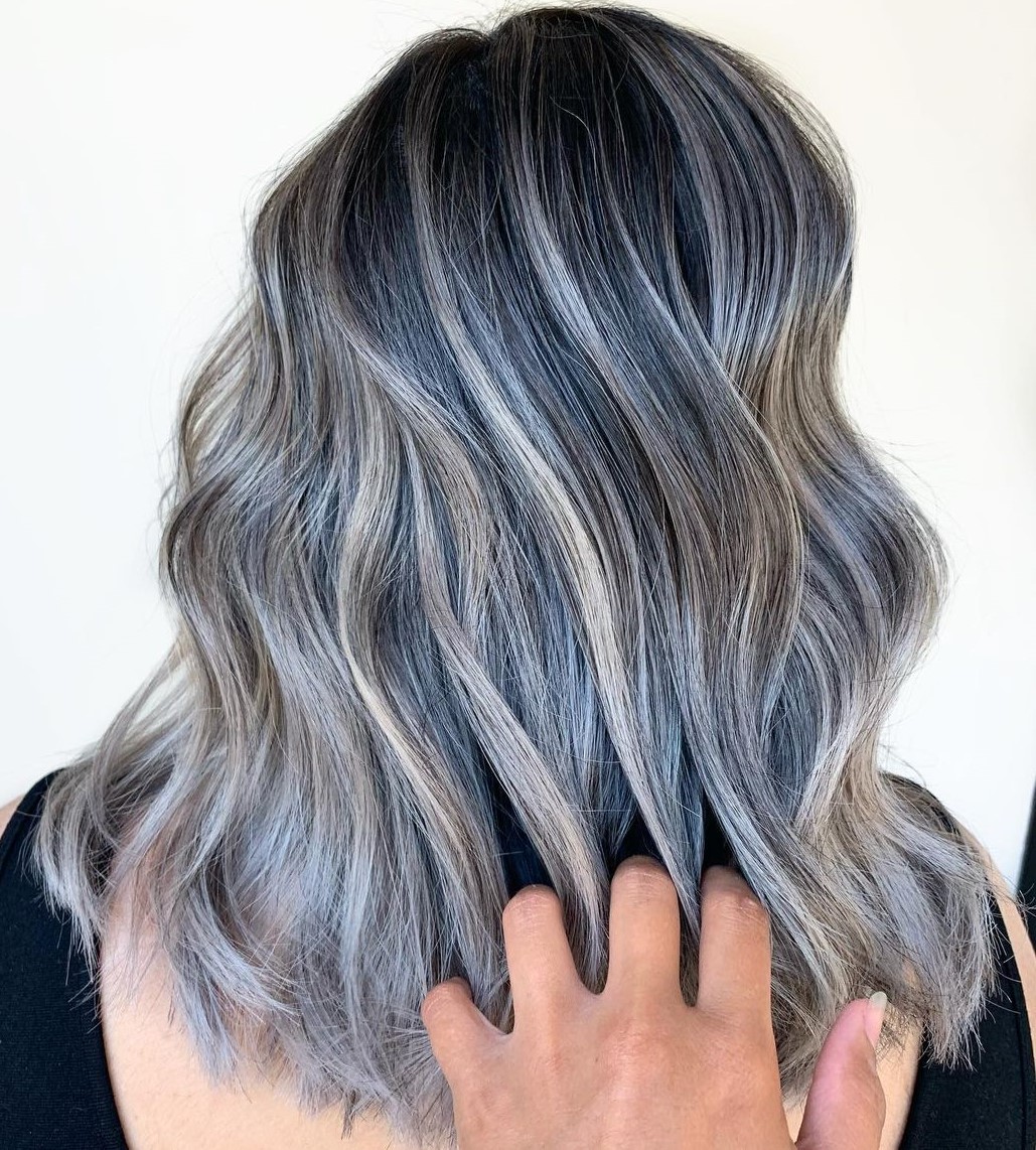 Ash Gray Balayage for Dark Hair