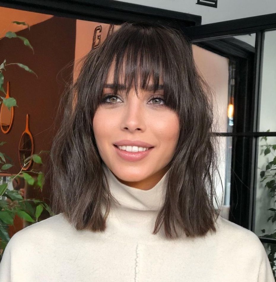 Modern Messy Lob with Bangs
