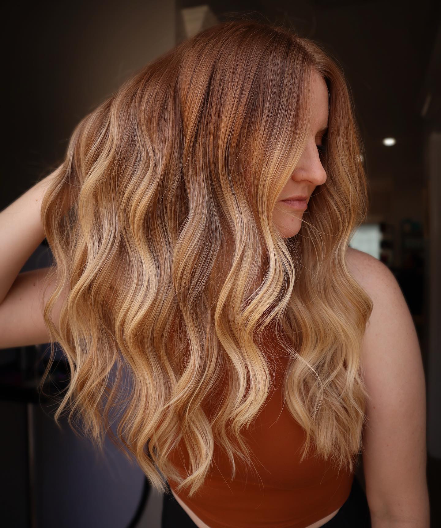 Peachy Highlights on Copper Hair