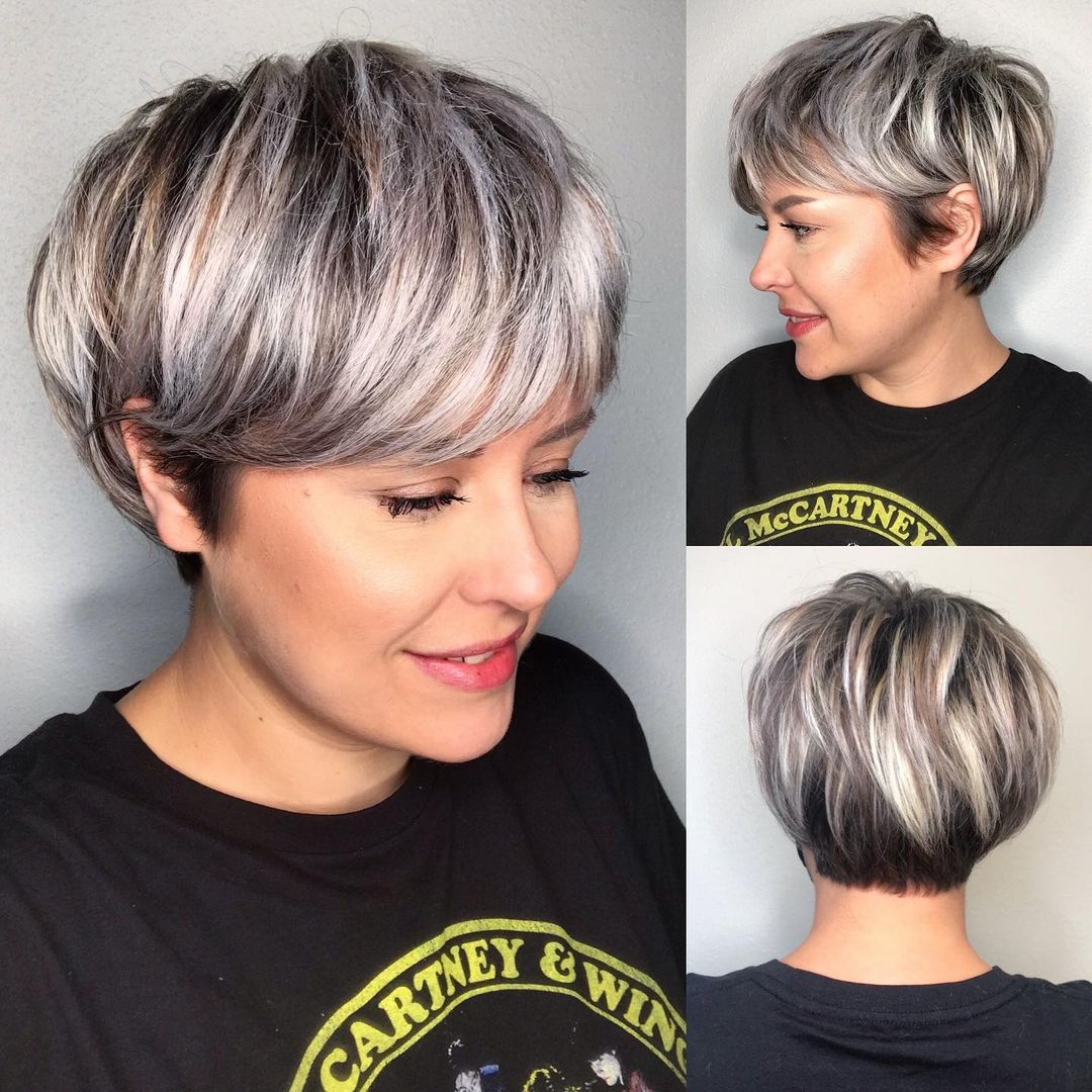 Short Hair Cut with Silver Balayage
