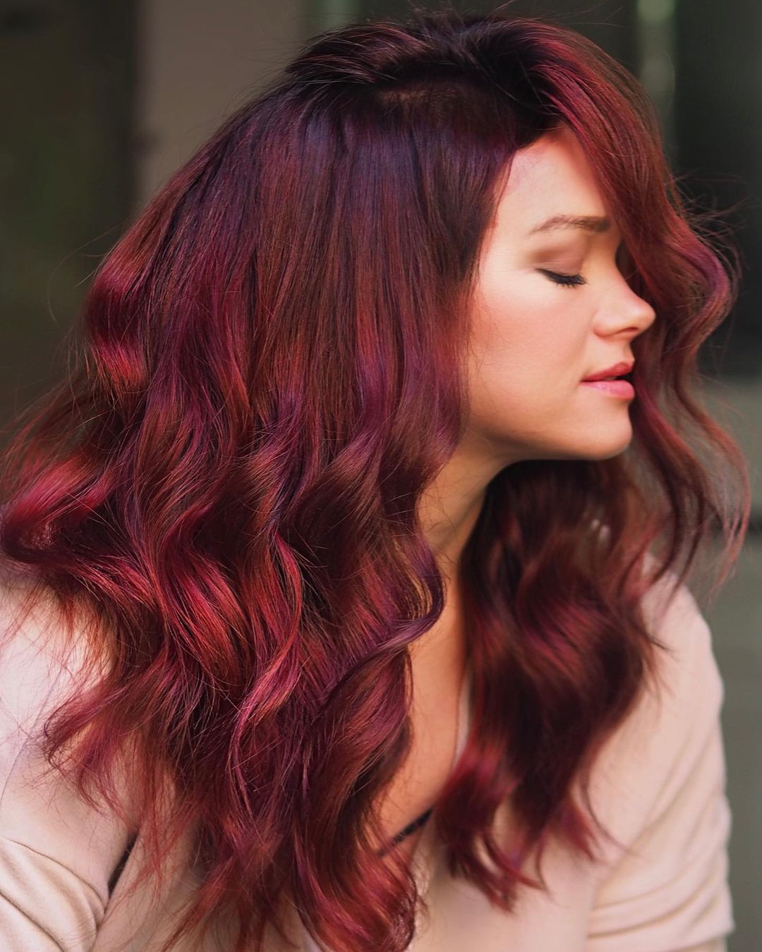 Burgundy and Red Balayage Hair with Curls