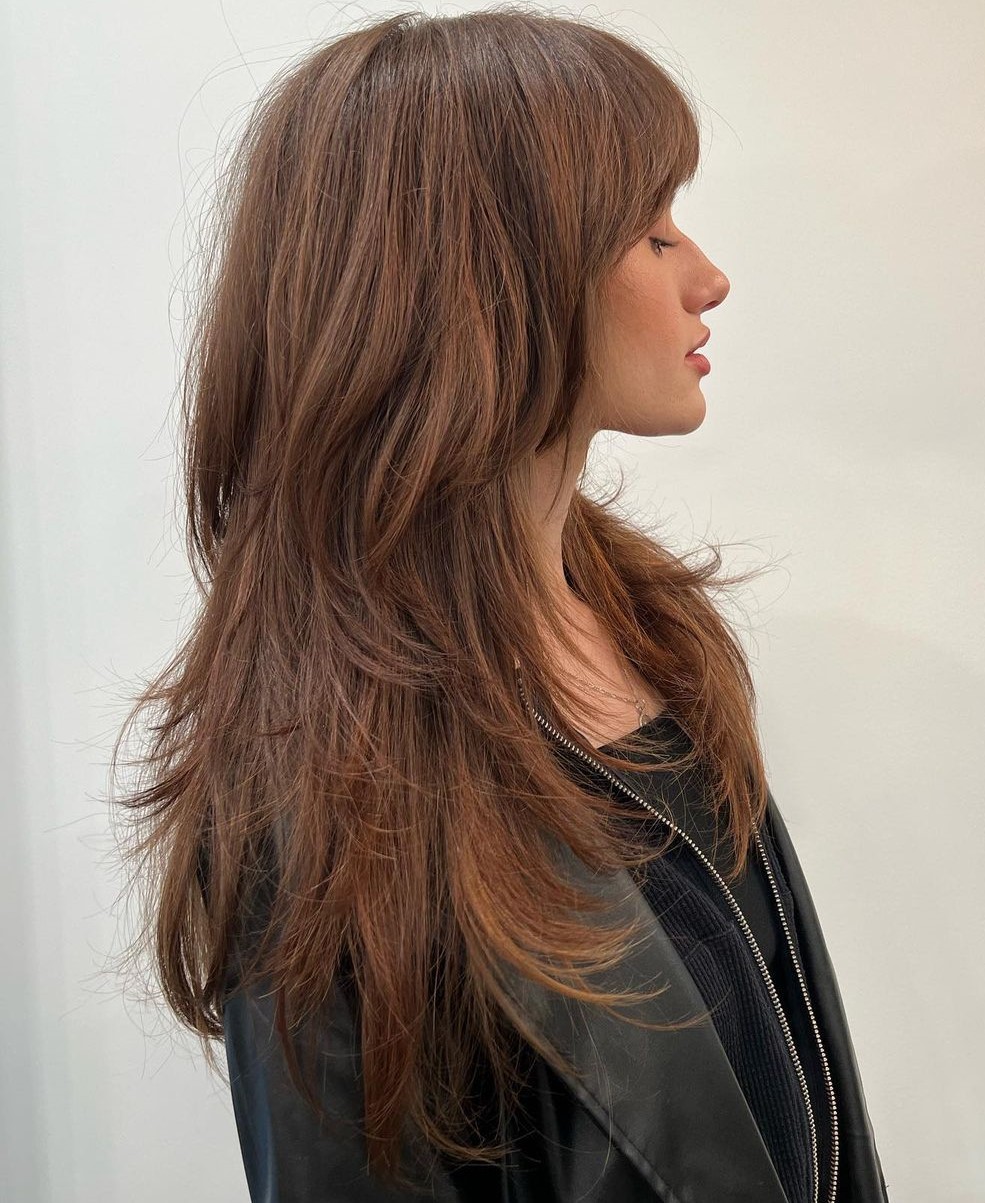 Airy Long Shag with Curtain Bangs