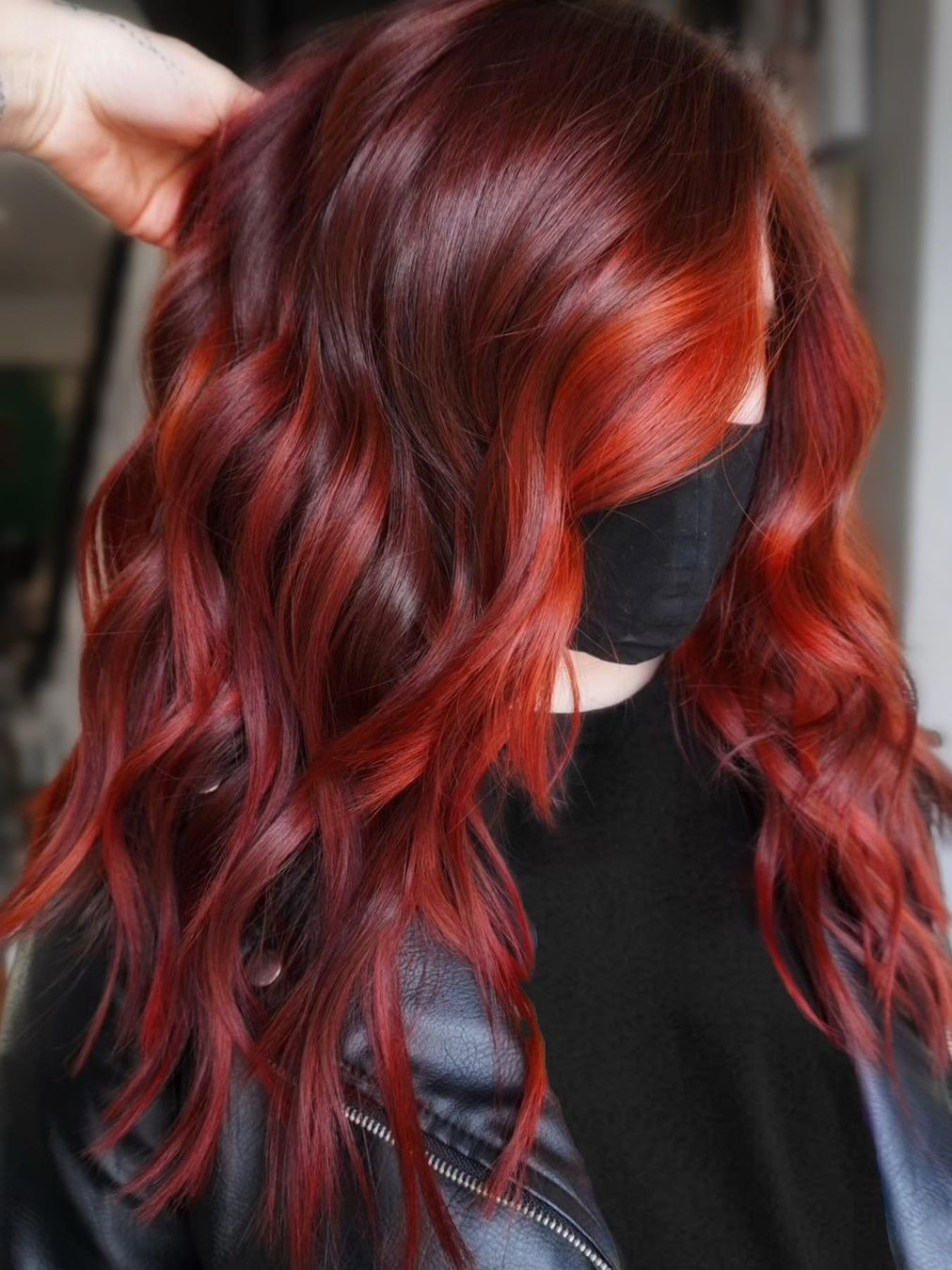 Fiery Red Balayage on Mahogany Hair