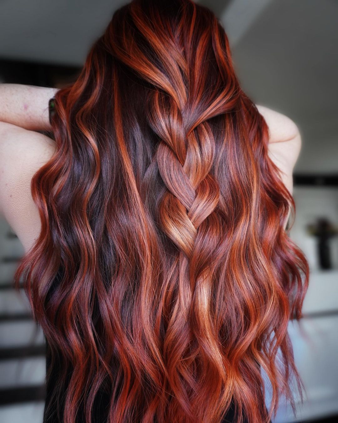 Dark Red Hair Color with Copper Highlights