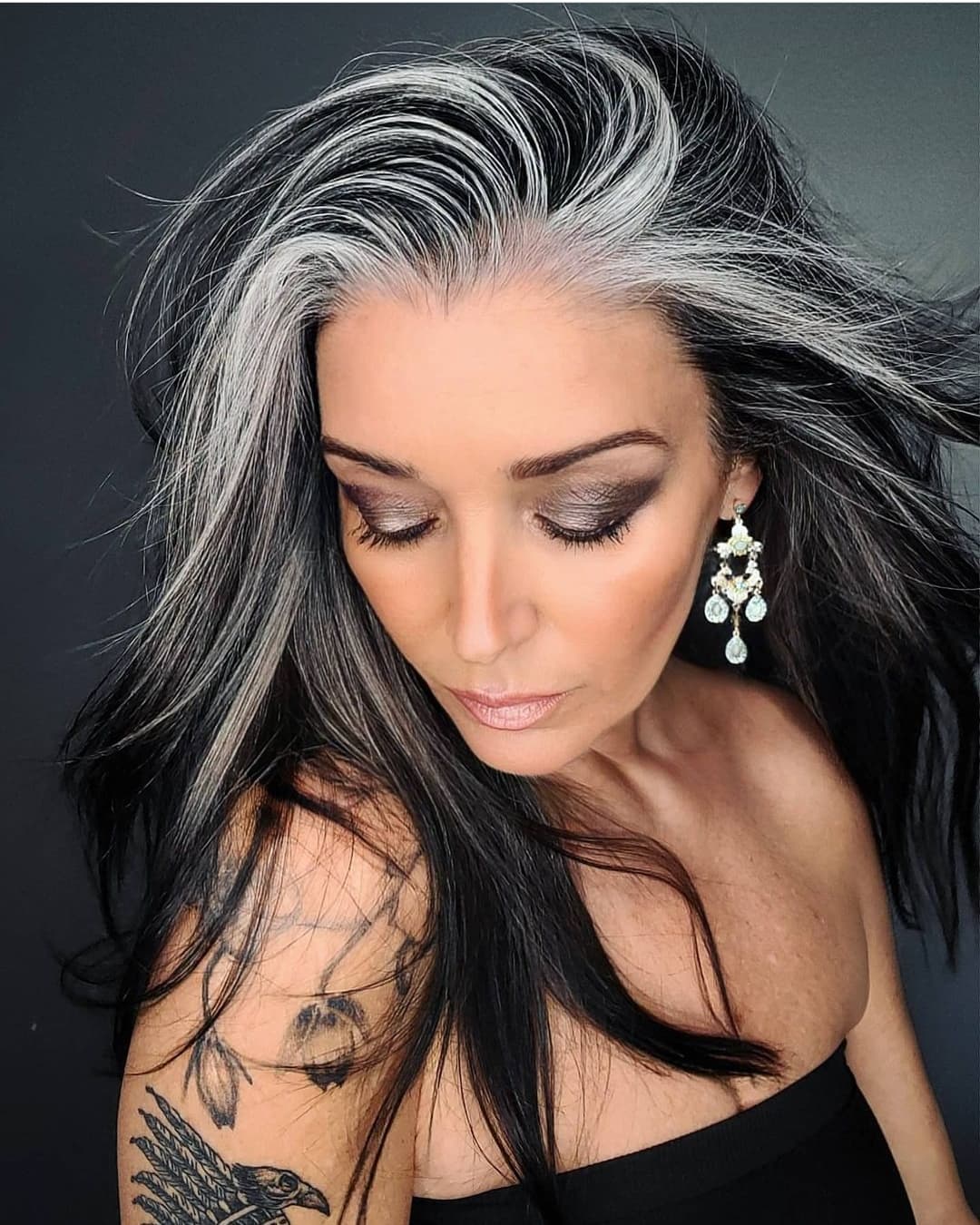 Dark Hair with Salt and Pepper Face Framing