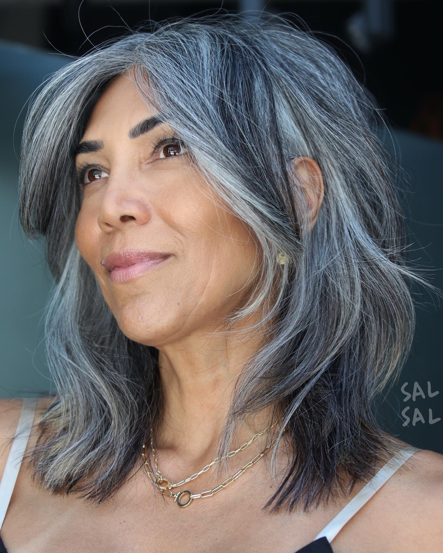 Medium Salt and Pepper Hair with Layers