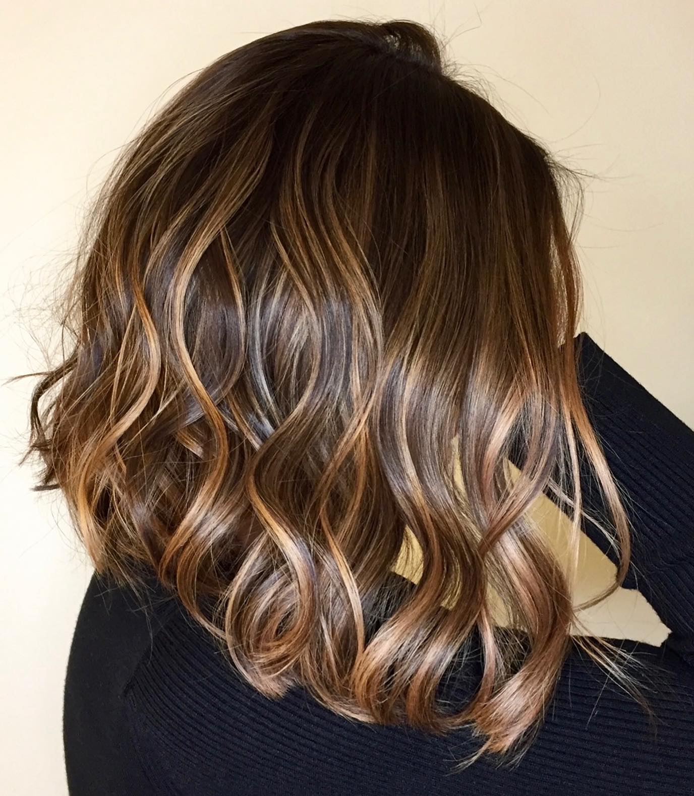 Brown Lob with Caramel Highlights